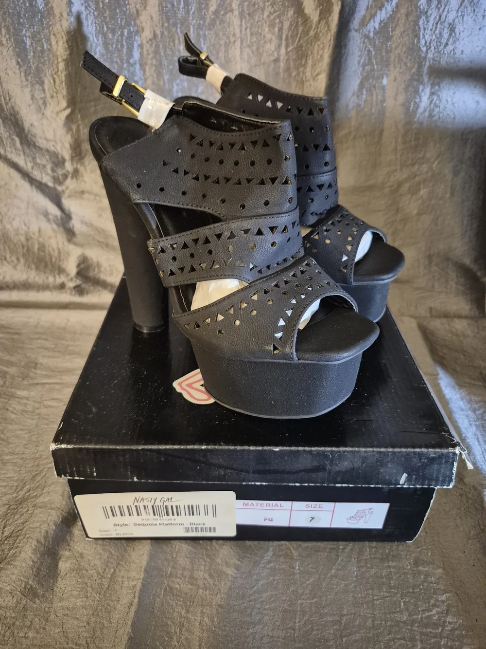 Nasty Girl Sequoia Black Cutout Platform Slingback Heels